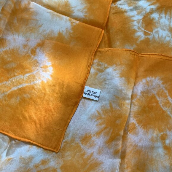 100% Silk tie dye Bright Orange Color scarf square 33”x33” Soft Hand Rolled Hem - Picture 12 of 14